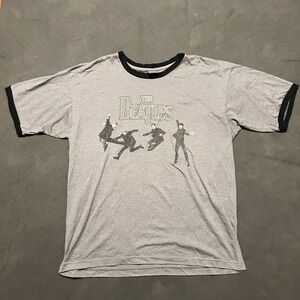 The Beatles Vintage Ringer T Shirt Size Large Gray 2004 Print Band Ringer Tee US